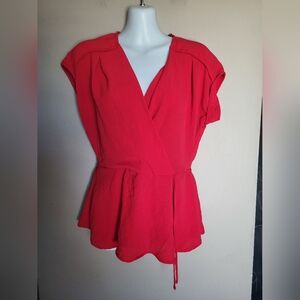 NEW Monteau Red Wrap Top, Size Large
